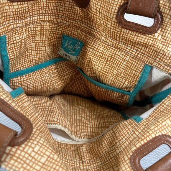 Vintage Fossil Coated Canvas Floral Theme Key Per Tote Bag Shoulder Bag‎ Purse - Picture 8 of 13